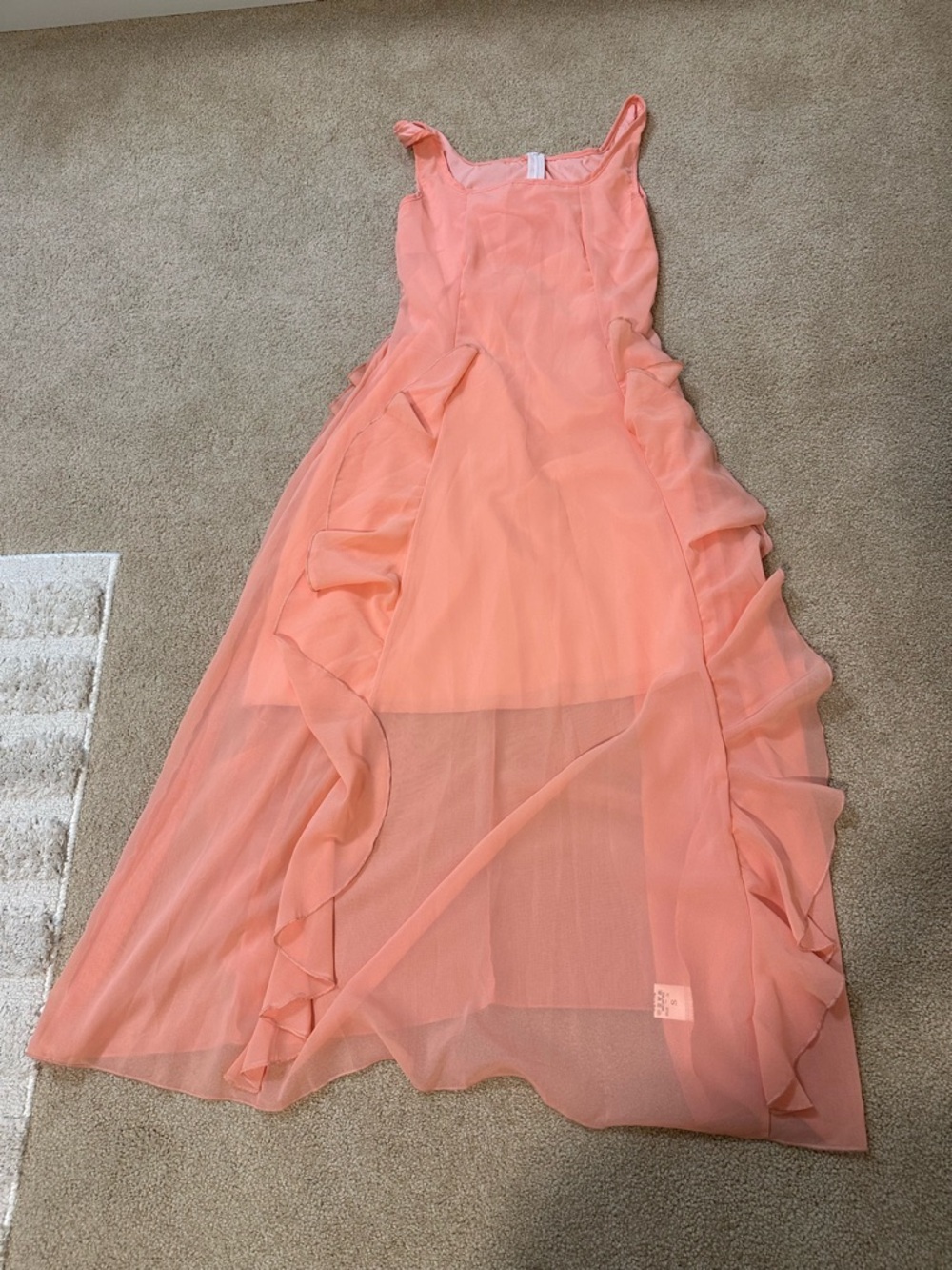 Sleeveless Coral Ruffle Chiffon Maxi Dress